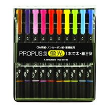 日本三菱（Uni）双头荧光记号笔 学生作业标记笔彩色绘画记号笔 细0.5mm粗4mm PUS-101T(N) 十色套装
