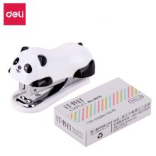 得力/deli 0453 订书机 10#小号迷你学生用省力起钉器熊猫卡通(卡式) 白