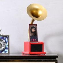 美人蕉 D12S 留声机小型迷你蓝牙音箱办公桌摆件装饰品手机充电复古 中国红(单位:台)