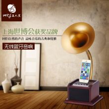 美人蕉 D12S 留声机小型迷你蓝牙音箱办公桌摆件装饰品手机充电复古 竹木色(单位:台)