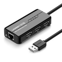 绿联(UGREEN)20264 USB2.0转RJ45带3口分线器百兆有线网卡(计价单位：个)黑色