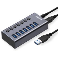 飞利浦 PHILIPS SWR1531A/93 USB3.0分线器 高速扩展一拖七多接口 带12V2A电源适配器