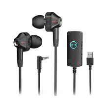 漫步者 EDIFIER HECATE GM360声卡版 入耳式双动圈四核游戏耳机 7.1声道外置声卡 黑色