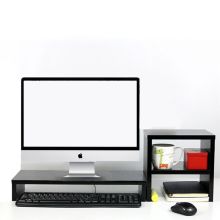 倍方 黑木纹单层+置物柜 电脑显示器桌 电脑支架 电脑显示器增高架 显示器增高架子 笔记本电脑显示器支架