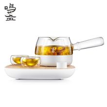 鸣盏 MZ-025 电热水壶 小型办公室迷你花茶玻璃茶壶家用煮茶器套装 原木色