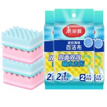 美丽雅 HC015890 海绵擦百洁布厨房刷锅抹布洗碗布 2片/包/3包装共6片 配色 单位：组