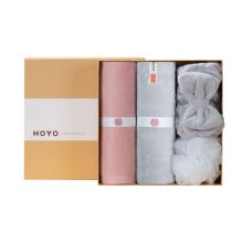 HOYO  长绒棉 透气柔软 洗漱四件套 （毛巾+干发帽+束发带+浴花）YC  粉灰系列