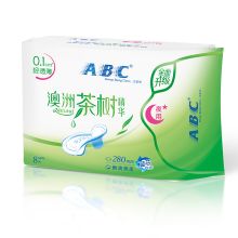 ABC 0.1cm 澳洲茶树精华瞬爽棉柔轻透薄夜用卫生巾 280mm*8片/包（单位：包）