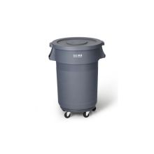 白云 AF07503 555*505*615mm 80L 带轮平盖圆形带轮塑料垃圾桶 灰色（单位：件）