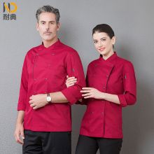 耐典 ND-CJB 2XL-4XL 简约斜领双排扣设计男女厨师服 红色（单位：件）