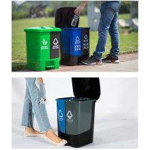 国产 50L 脚踏带盖 分类双桶 垃圾桶 蓝色+灰色 （单位：个）